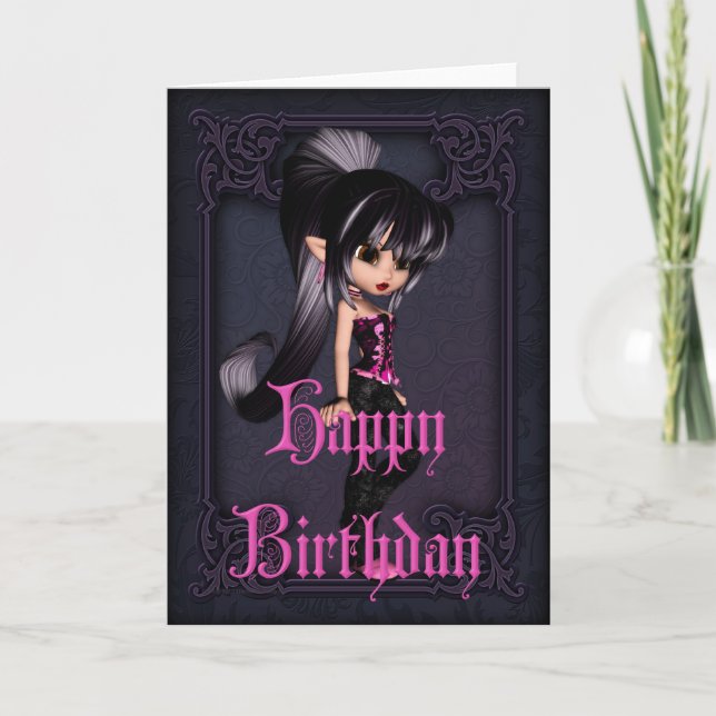 Gothic Girl Design 2 Grattis på födelsedagen Card Kort (Framsida)