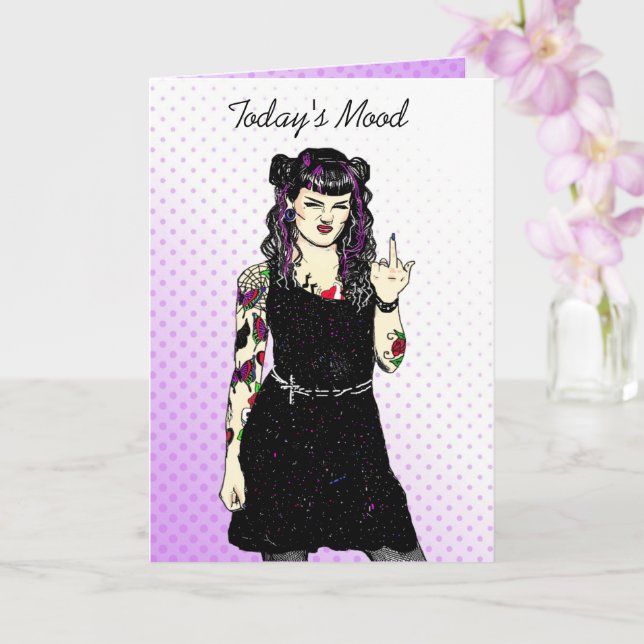 Gothic Girl Flipping the Bird, Todays Mood Kort (Orkide)