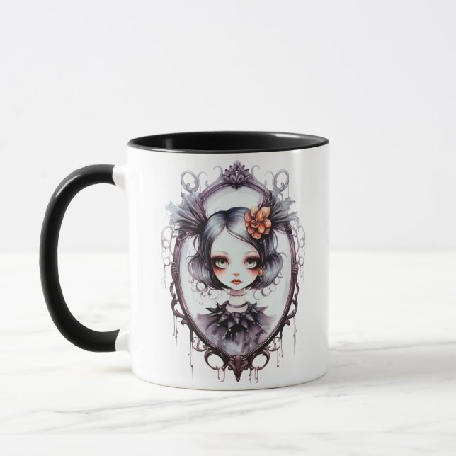 Gothic Girl i Victorian Spegel Halloween Mugg (Vänster)