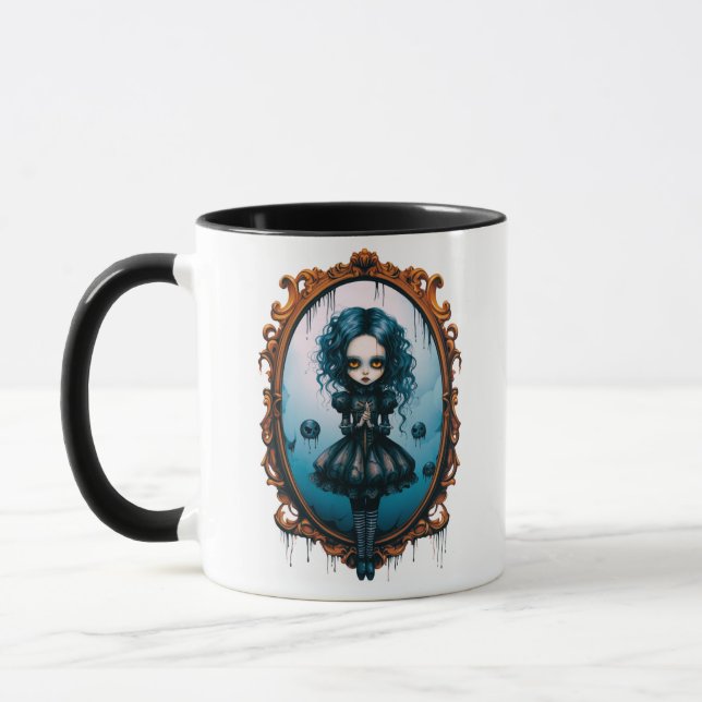 Gothic Girl i Victorian Spegel Halloween Mugg (Vänster)