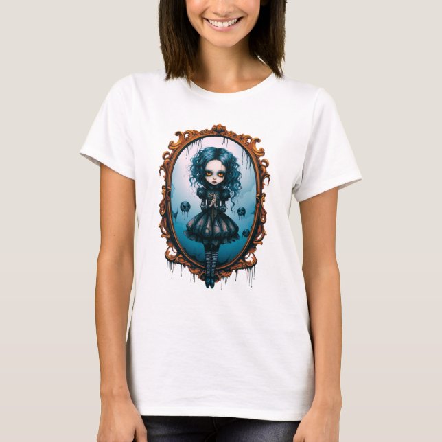 Gothic Girl i Victorian Spegel Halloween Mugg T Shirt (Framsida)