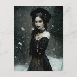 Gothic Girl in winter. Snowing. Vykort