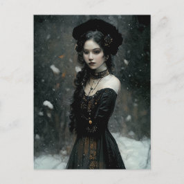 Gothic Girl in winter. Snowing. Vykort