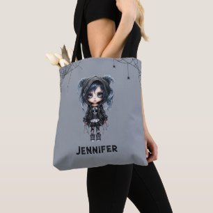 Gothic Girl med Spindelnät och Spiders Halloween Tygkasse