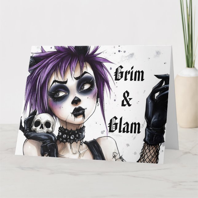 Gothic Girl Porträtt - Grim & Glam Kort (Framsida)