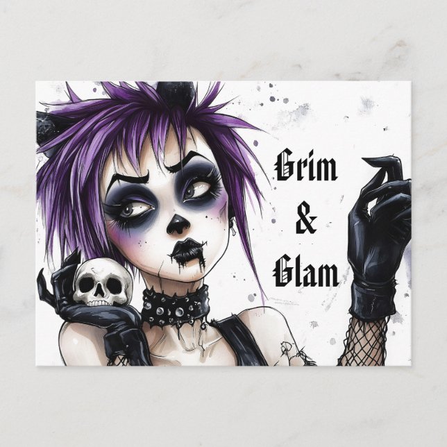 Gothic Girl Porträtt - Grim & Glam Vykort (Framsida)