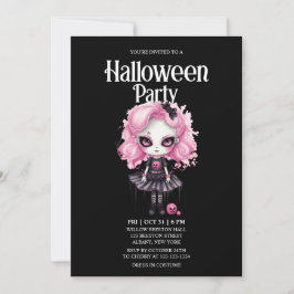 Gothic Girl Pumpkin Rosa Horror Halloween fest Inbjudningar