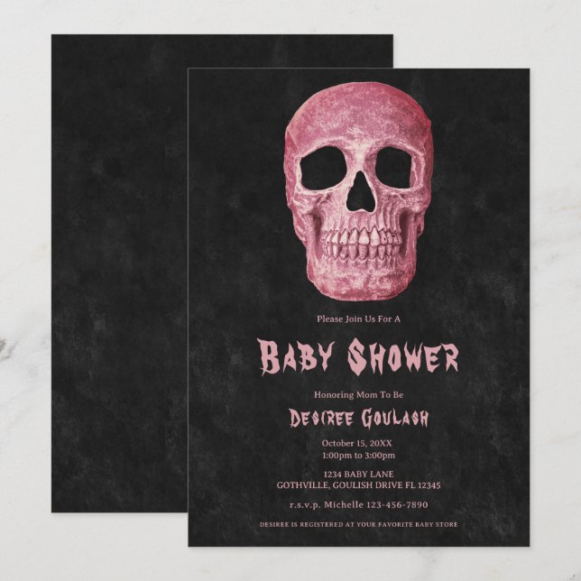 Gothic Girl Skull Antique Baby Shower Invitation Inbjudningar (Fram/baksida)