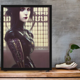 Gothic Girl Steampunk Olika Färgad Ögon Poster