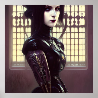 Gothic Girl Steampunk Olika Färgad Ögon Poster