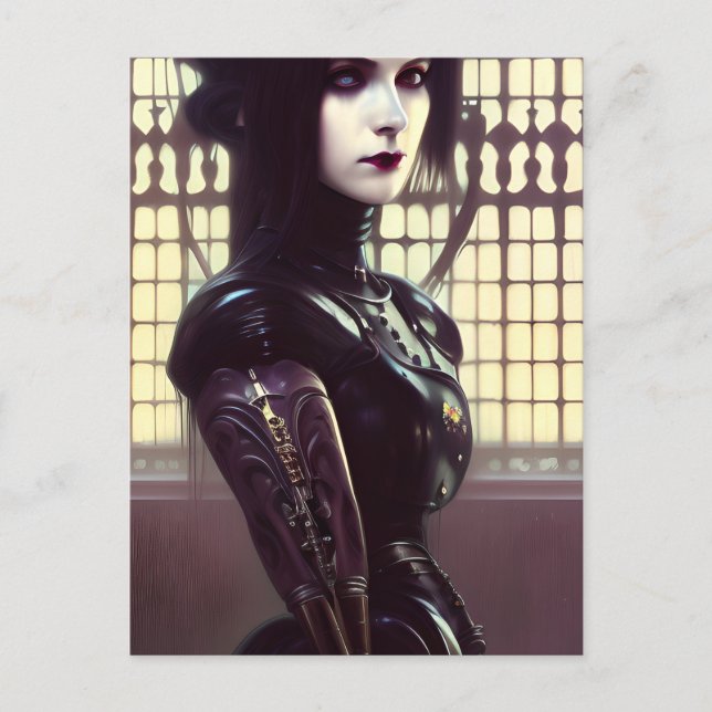 Gothic Girl Steampunk Olika Färgad Ögon Vykort (Framsida)