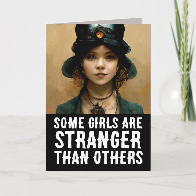 GOTHIC GIRL STRANGE BIRTHDAY GREETING CARD KORT (Framsida)