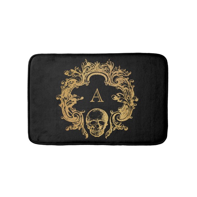 Gothic Glam | Bath Mat | Guld Skull Monogram Badrumsmatta (Framsidan)