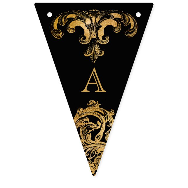 Gothic Glam | Monogram Bunting Flaggor | Svart (Elfte flaggan)