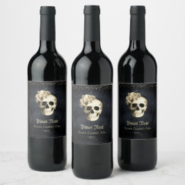 Gothic Glam Party Skull Vinflaska Etikett
