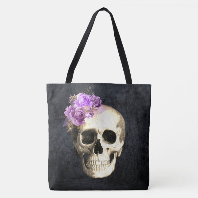 Gothic Glam Skull Lila Ro Halloween Tygkasse (Framsida)