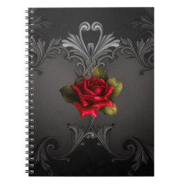 Gothic Glamor Röd ros Black Ornamental Glam Anteckningsbok