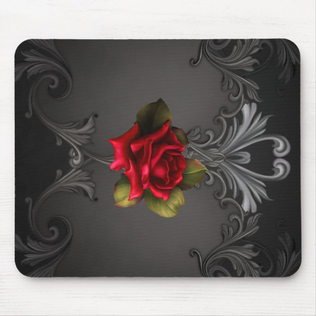 Gothic Glamor Röd ros Black Ornamental Glam Musmatta (Framsidan)