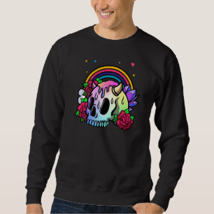 Gothic Goth Stil Rainbow Skull Horns Gothic Har Lång Ärmad Tröja
