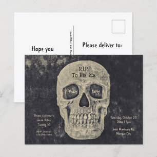 Gothic Grått Beige Skull Birthday till hans 20-tal Inbjudan Vykort