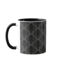 Gothic Grått Black Damask Pattern