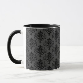 Gothic Grått Black Damask Pattern Mugg