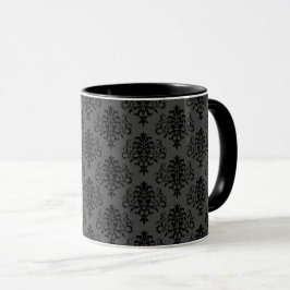 Gothic Grått Black Damask Pattern Mugg