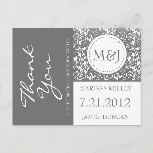 Gothic Grått Flourish Tack Vykort (Framsida)