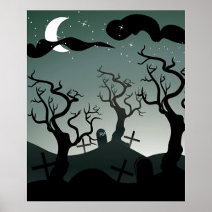 Gothic Graveyard graves träd Poster