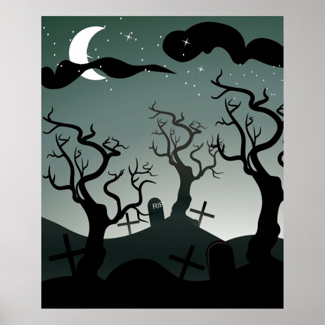 Gothic Graveyard graves träd Poster (Framsidan)