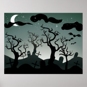 Gothic Graveyard graves träd Poster