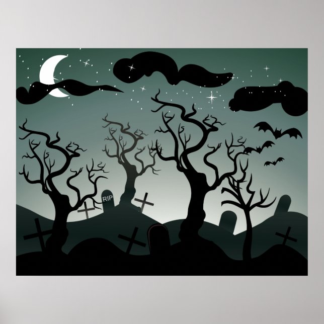 Gothic Graveyard graves träd Poster (Framsidan)