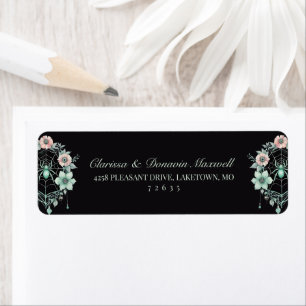 Gothic Grön Mint Blommig Spindelnät Returadress Etikett