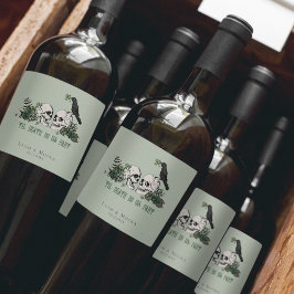 Gothic Grönt Til Död Irish Bröllop Blommigt Skull Vinflaska Etikett