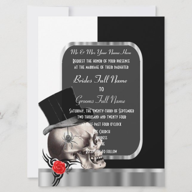 Gothic Groom Skull svart och vitt Inbjudningar (Framsida)