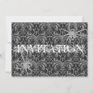 Gothic Grunge Damask Party Red & Black w/ Spiders Inbjudningar