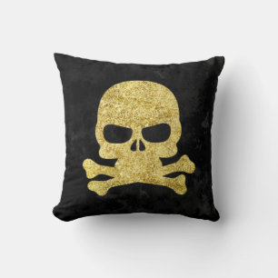 Gothic Guld Faux Glitter Skull & Kor Bones Kudde
