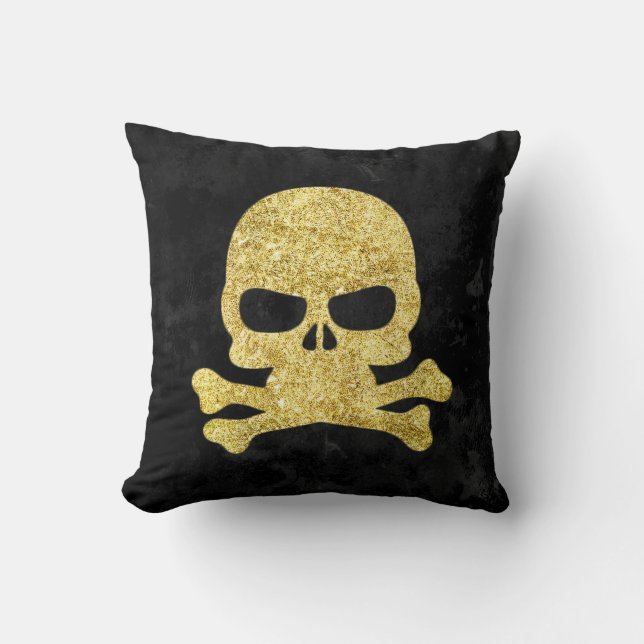 Gothic Guld Faux Glitter Skull & Kor Bones Kudde (Framsida)