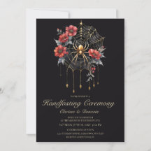 Gothic Guld & Röd Spindel Blommig Web Handfasting