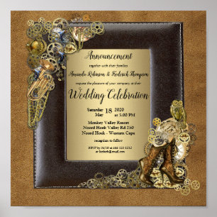 Gothic-Guld Steampunk Bröllop-meddelande Poster