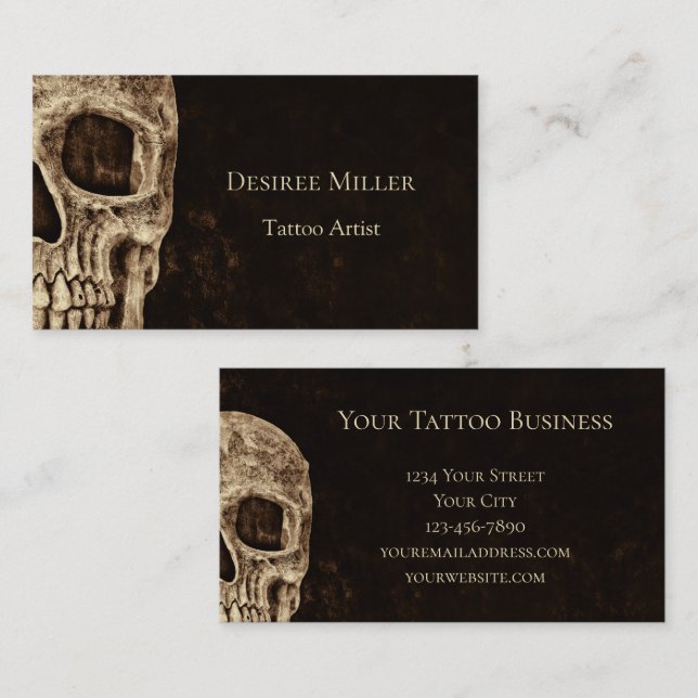 Gothic Halal Skull Brown Beige Tattoo Artist Visitkort (Fram/baksida)