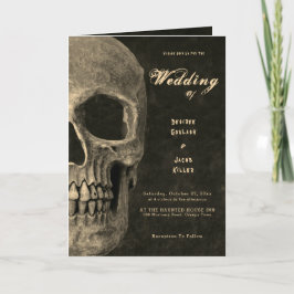 Gothic Halal Skull Head Vintage Sepia Hallobröllop Inbjudan