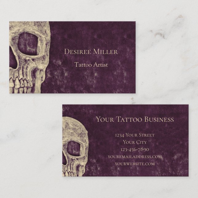 Gothic Halal Skull Lila Beige Tattoo Artist Visitkort (Fram/baksida)