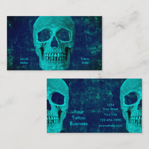 Gothic Halal Skull Teal Blue Struktur Tatto Shop Visitkort