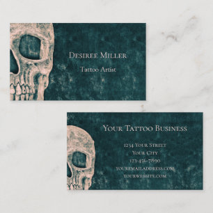 Gothic Halal Skull Teal Grönt Beige Tattoo Artist Visitkort