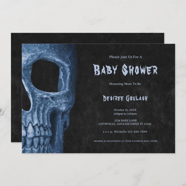 Gothic Half Skull Black Baby Boy Shower Invitation Inbjudningar (Fram/baksida)