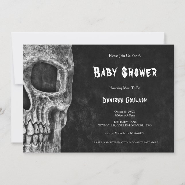 Gothic Half Skull Black Baby Shower Invitation Inbjudningar (Framsida)