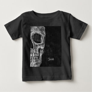 Gothic Halfal Skull Black and White Coola Grunge T Shirt