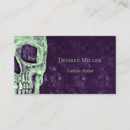 Gothic Halfal Skull Lila Grönt Tattoo Artist Visitkort