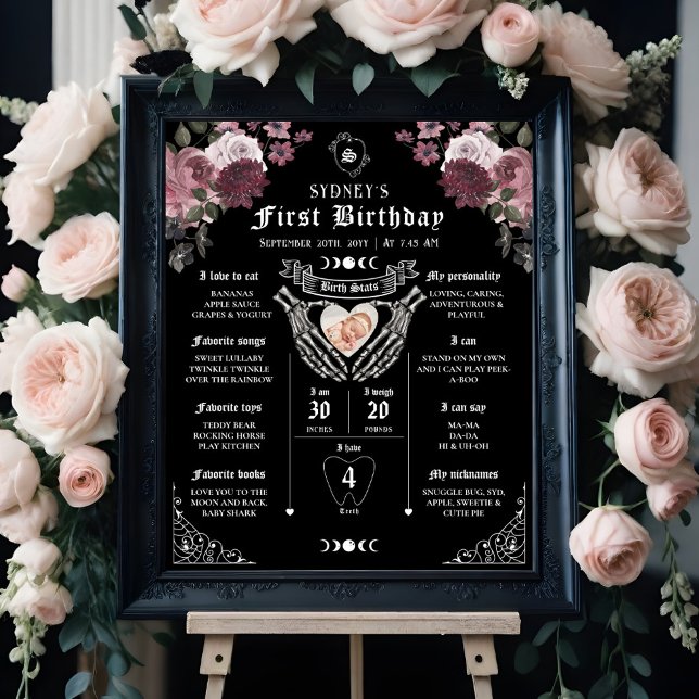Gothic Halloween 1:a årsdagen Baby milsten Poster (Gothic Halloween 1st Year Birthday Baby Milestone Poster)